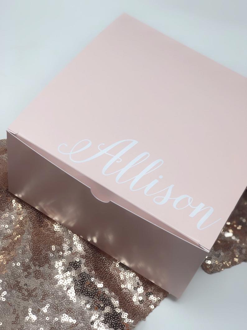 Large pink gift box- bridesmaid proposal boxes- personalized box with name- blush pink wedding party favor boxes- bridal party box