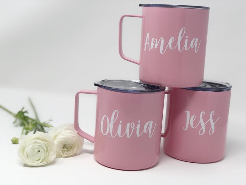 Pink bridesmaid coffee mugs- bridesmaid proposal mug- personalized travel mug- personalized bridesmaid gift idea- name mug- gift for her