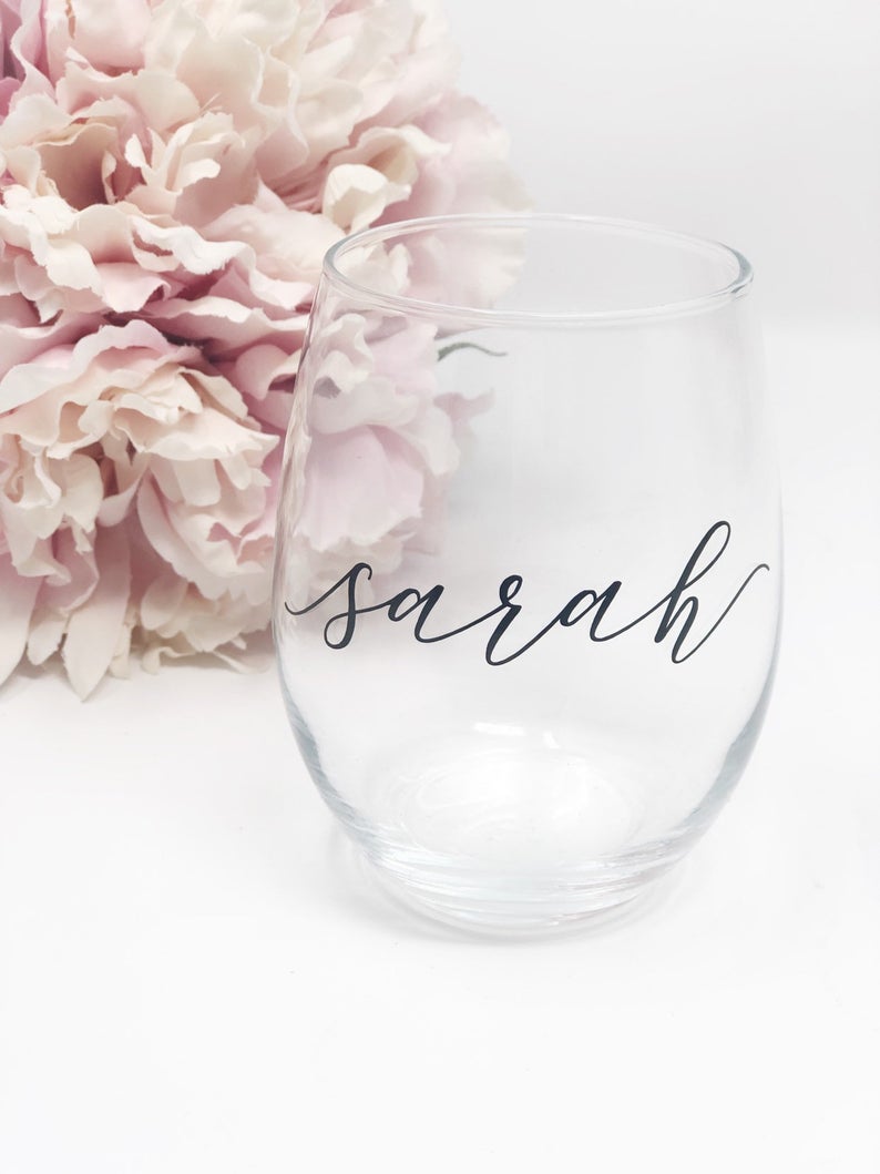 Personalized bridesmaid wine glasses- wine glass with name- bridesmaid proposal gift- gift for bridal party wine- wedding bride wine glass-