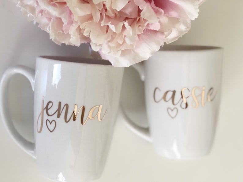 Rose gold bridesmaid coffee mugs- bridesmaid cups- personalized bridesmaid mug gifts- bridal party mugs- custom mug- bridesmaid personalized.