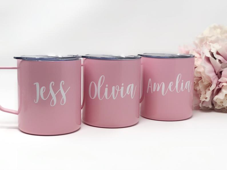 Pink bridesmaid coffee mugs- bridesmaid proposal mug- personalized travel mug- personalized bridesmaid gift idea- name mug- gift for her