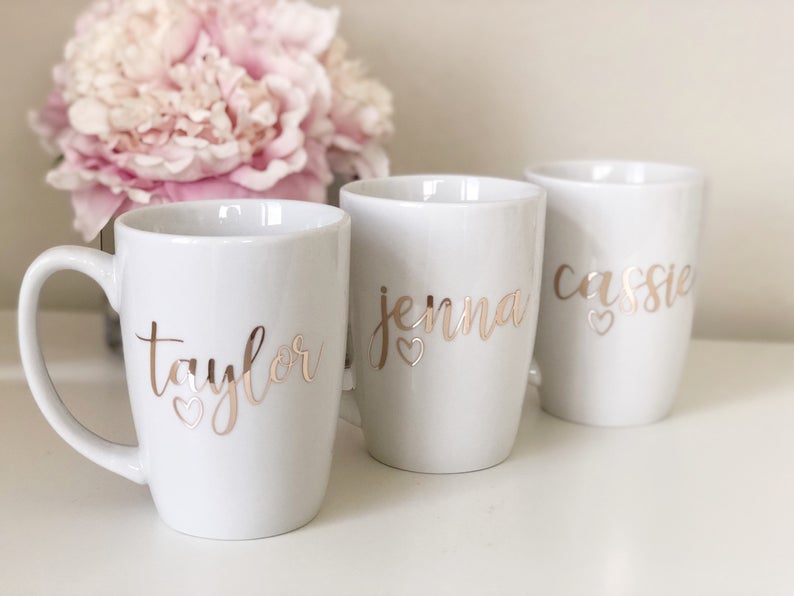 Rose gold bridesmaid coffee mugs- bridesmaid cups- personalized bridesmaid mug gifts- bridal party mugs- custom mug- bridesmaid personalized.