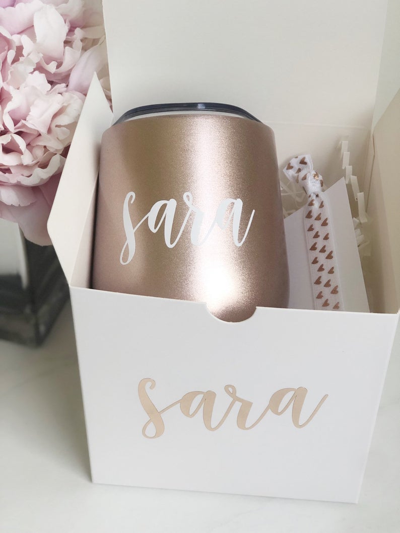 Personalized bridesmaid wine tumbler gift box set- will you be my bridesmaid- rose gold tumblers- gift for bridesmaid- bridal party tumbler