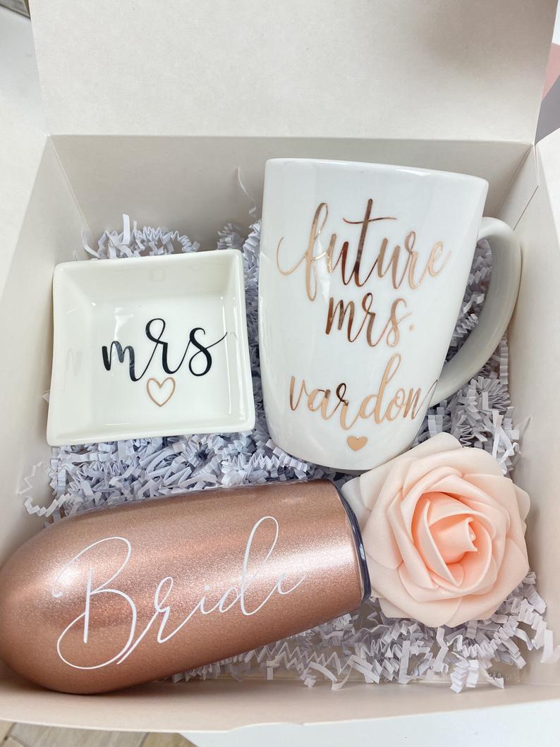 Future mrs mug- personalized bride gift box set - bride engagement gift box- champagne flute bride to be- future mrs ring dish- engaged idea