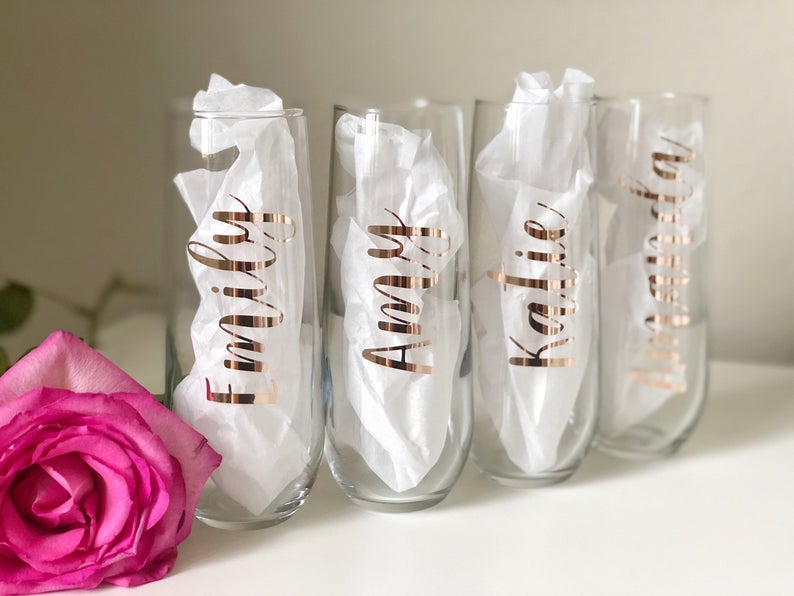 Rose gold champagne flutes- personalized bridesmaid champagne flutes - bridesmaid champagne glasses- champagne flute- bridesmaid proposal