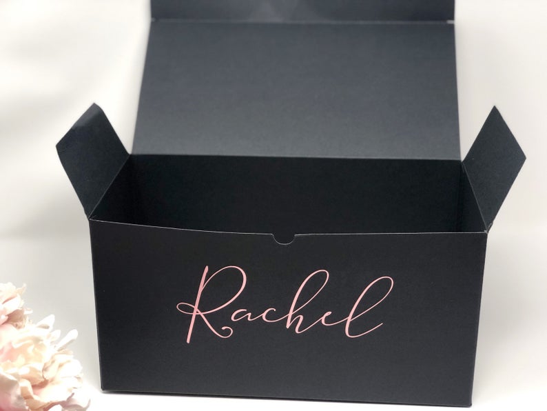 Personalized gift box - bridesmaid gift boxes- bridesmaid proposal box- black rose gold gift boxes for bridal party- medium size gift boxes