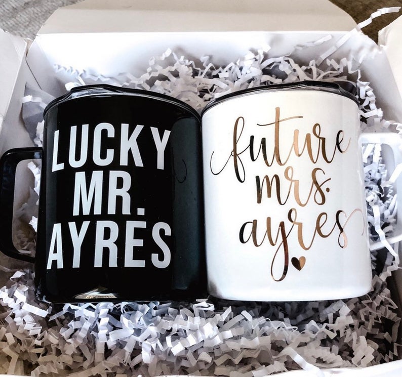 Future mrs lucky mr travel coffee mug tumblers- gifts for engagement gifts for couple- bride and groom tumblers- mr and mrs gift idea