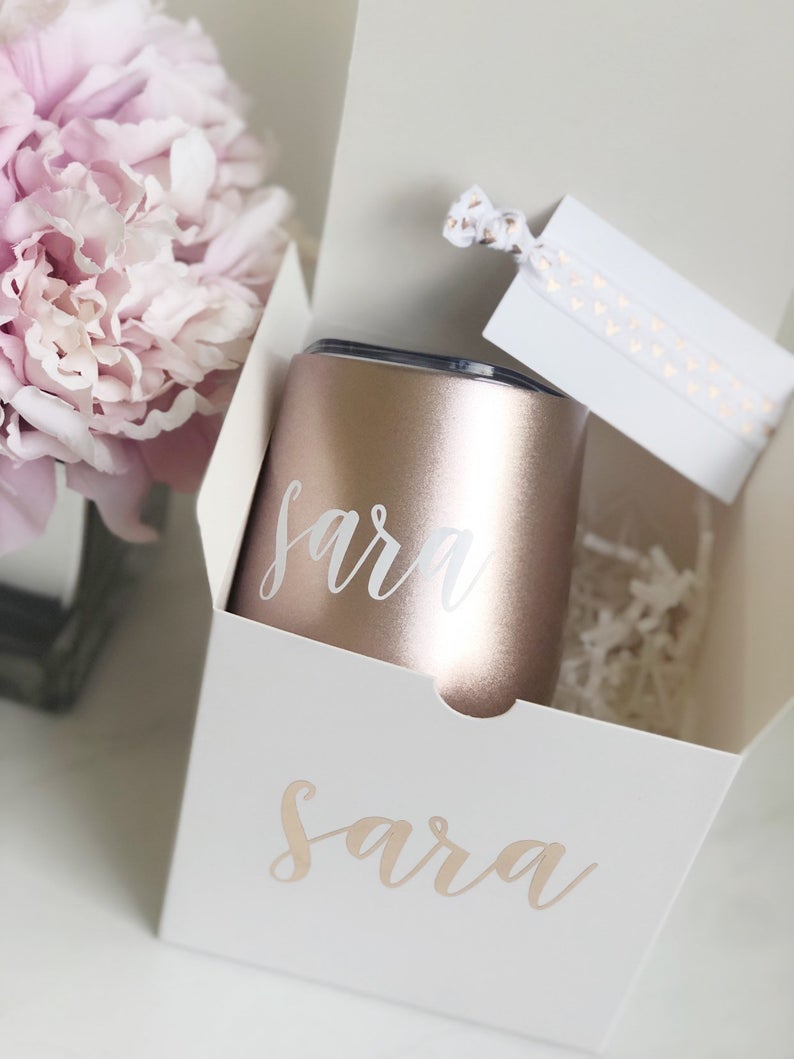 Personalized bridesmaid wine tumbler gift box set- will you be my bridesmaid- rose gold tumblers- gift for bridesmaid- bridal party tumbler