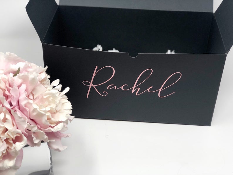 Personalized gift box - bridesmaid gift boxes- bridesmaid proposal box- black rose gold gift boxes for bridal party- medium size gift boxes