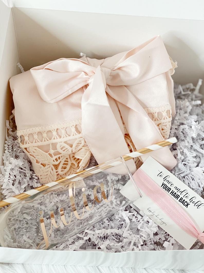 Bridesmaid proposal gift box- personalized bridesmaid champagne flutes- bridesmaid silk robe - bridal party robes - will you be my box