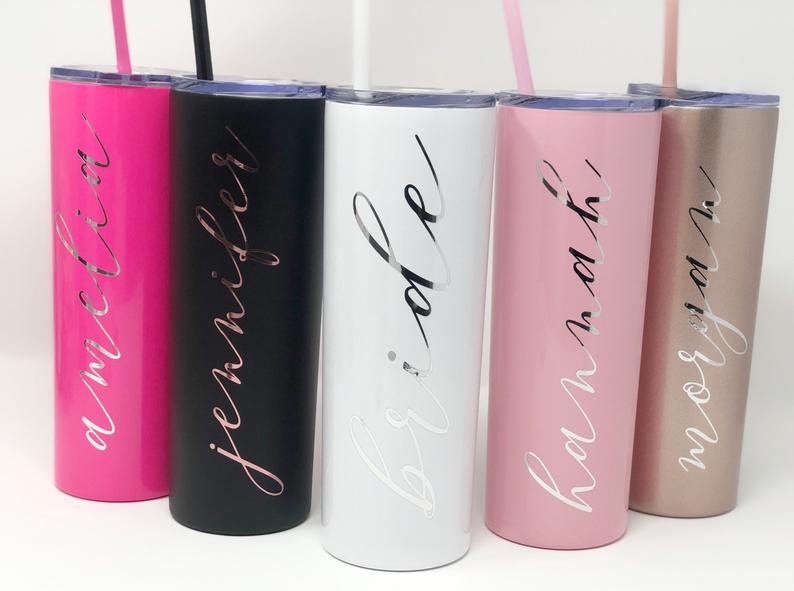 Personalized Bridesmaid tumblers- bridesmaid proposal box- bachelorette skinny tumbler- gift for bridesmaid idea- bridesmaid water bottles