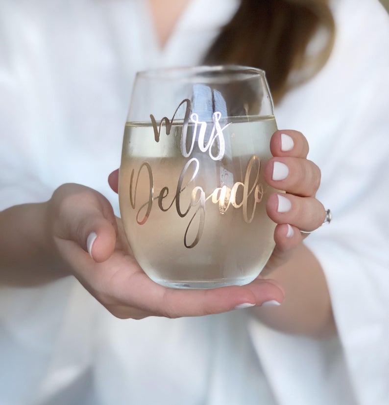 Personalized mrs wine glass- wifey wine glass- bride wine glass- mrs wine glass- future mrs wine glass- future mrs gift- bridal shower gift-