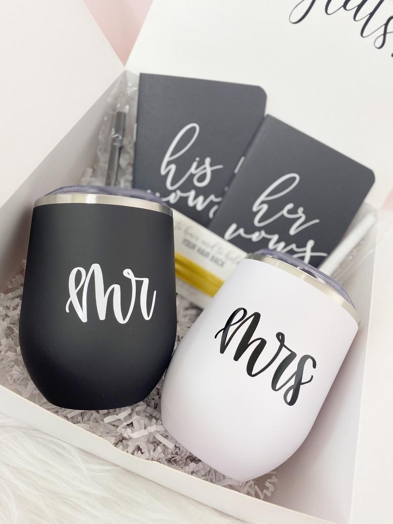 Mr and Mrs stainless steel wine tumblers- honeymoon tumblers- personalized wifey hubby tumblers- bride and groom gifts- future Mrs lucky mr