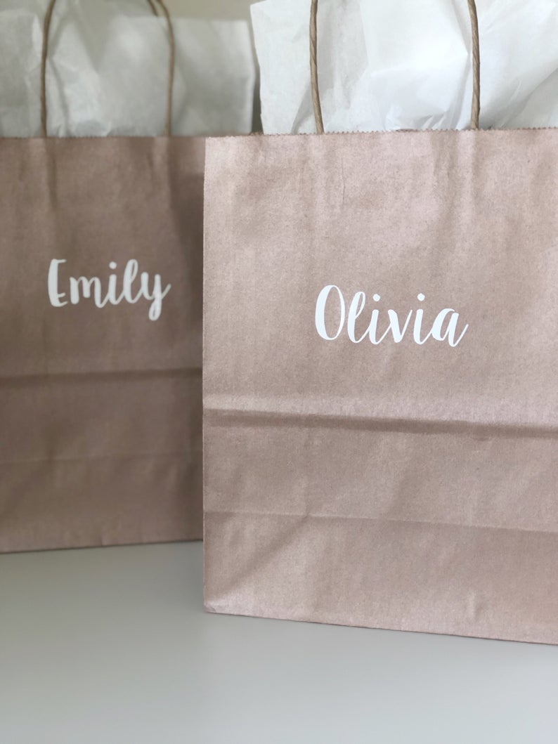 Rose gold gift bags- personalized gift bags- bridesmaid gift bag- wedding party favor gift bag- medium rose gold bridesmaid tote bags-