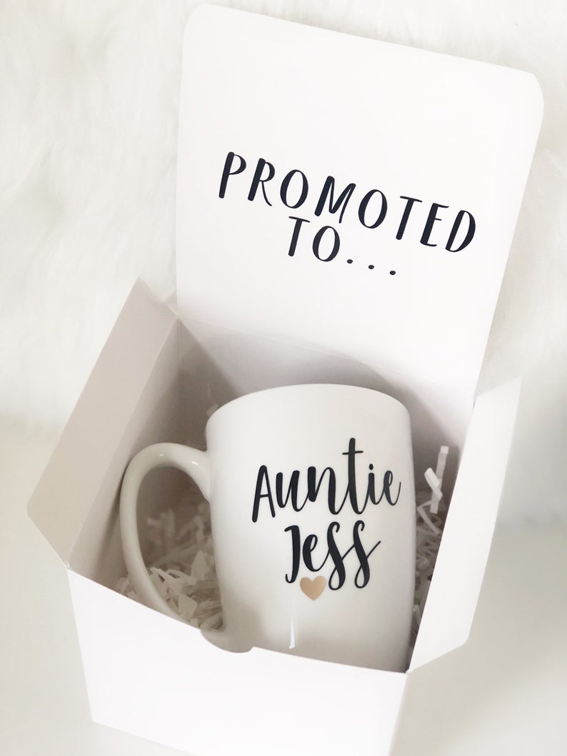 Baby announcement - pregnancy announcement ideas - promoted to mug set - auntie mug - mom to be - aunt to be mug- godmother proposal idea