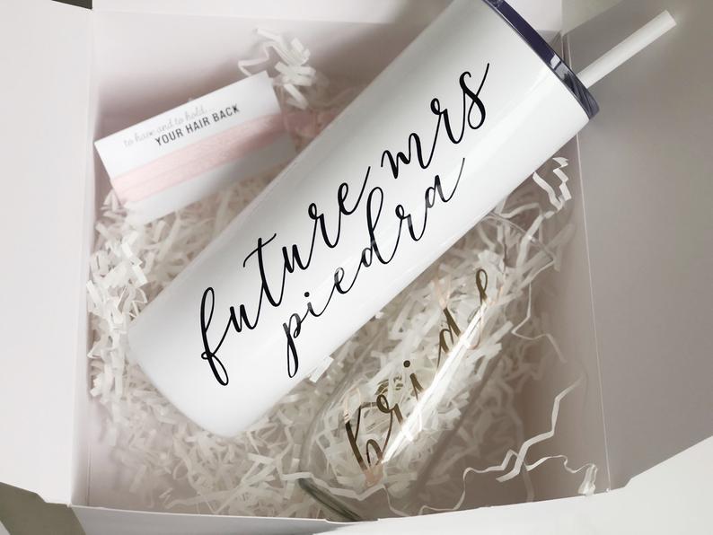 Future mrs tumbler gift box set- personalized bride tumbler gift box - bride champagne flute- engagement gift box set- future mrs bride box