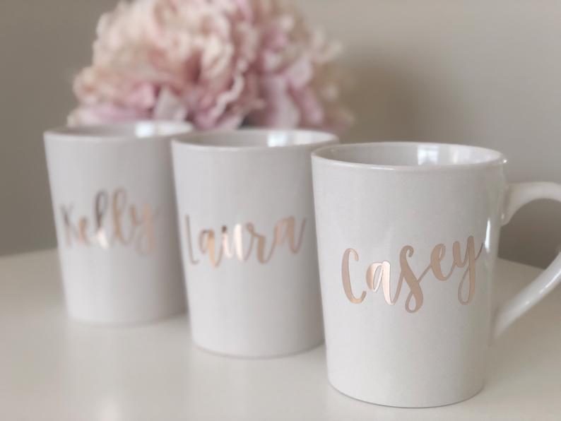 Rose gold bridesmaid coffee mugs- personalized bridesmaid coffee mugs- bridesmaid proposal gift idea- maid of honor proposal- custom mug