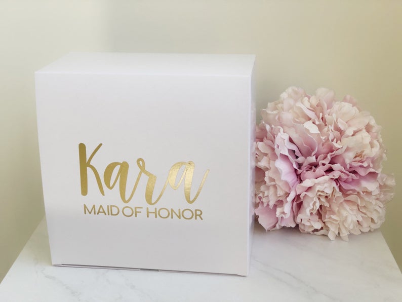 Maid of honor proposal box - will you be my bridesmaid proposal box- white gift box- personalized gift box with name- maid of honor gifts-