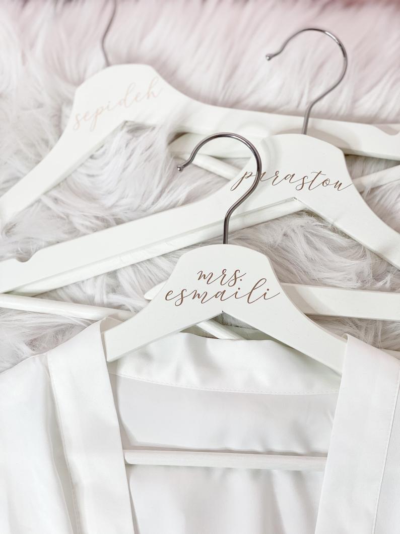 Bridesmaid white wood hangers - personalized bride hanger- custom hanger gift for bridal party- bridesmaid gift ideas- hangers with name