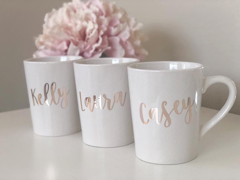 Rose gold bridesmaid coffee mugs- personalized bridesmaid coffee mugs- bridesmaid proposal gift idea- maid of honor proposal- custom mug