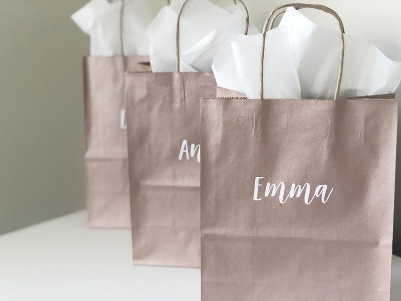 Rose gold bridesmaid gift bags- personalized wedding party gift bags- rose gold gift bag- bridal party gift bag- medium wedding gift bags-