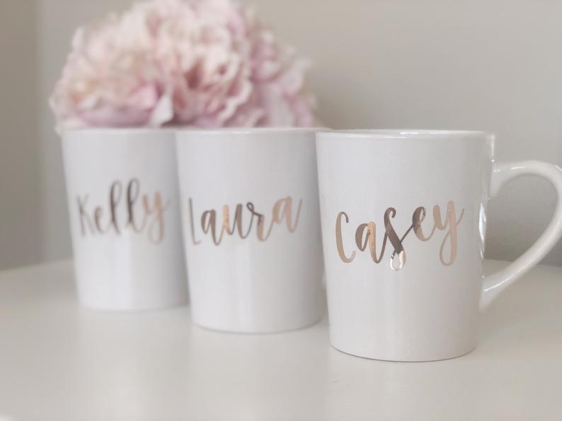 Rose gold bridesmaid coffee mugs- personalized bridesmaid coffee mugs- bridesmaid proposal gift idea- maid of honor proposal- custom mug