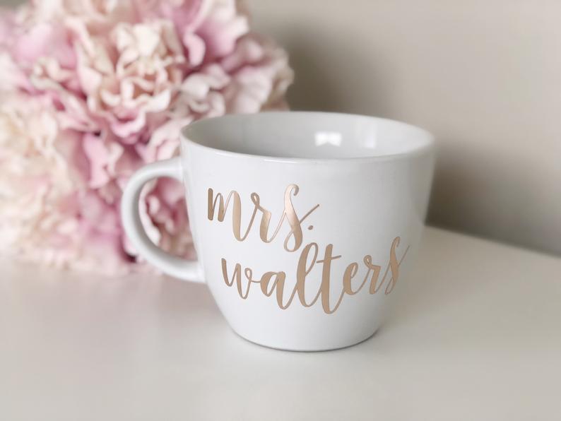 Rose gold mrs mug- personalized mrs mug- mrs mug- bride to be mug- bride gift- bridal shower gift- personalized coffee mug- custom bride mug