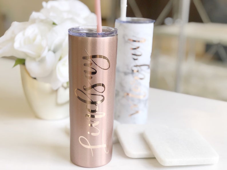 Marble stainless steel tumbler - bachelorette party tumblers - bridal party bridesmaid tumbler - personalized gifts for bridesmaids- skinny