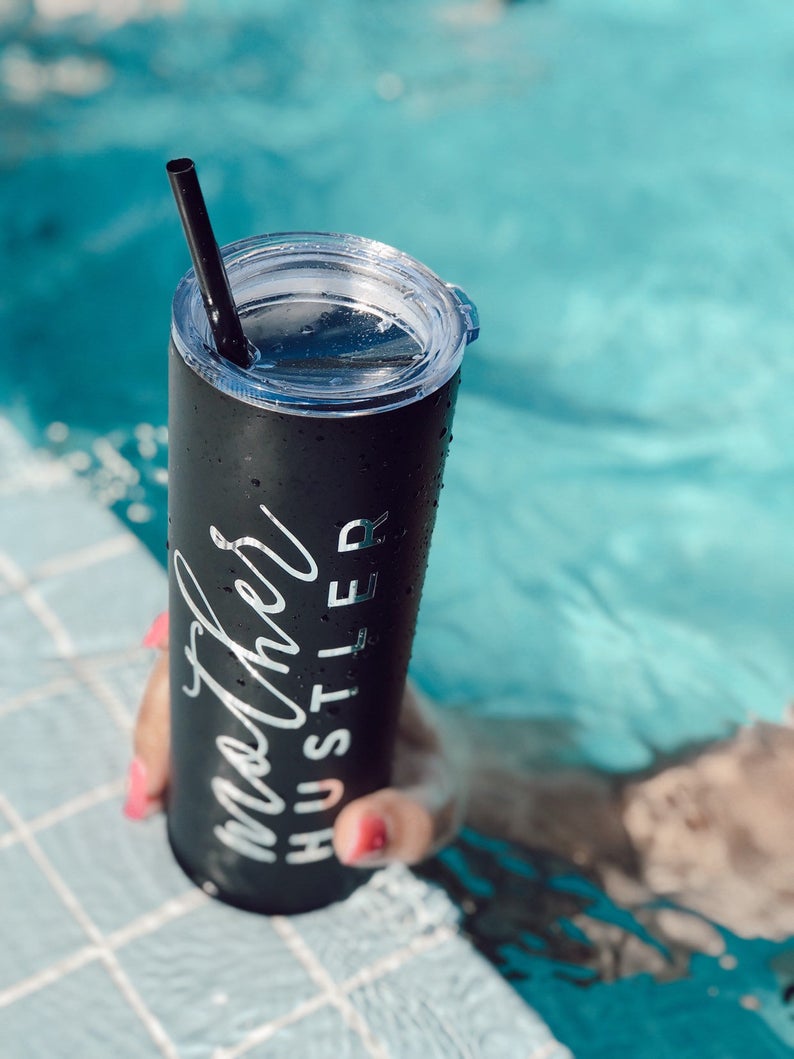 Mother hustler tumbler- mom water bottle tumbler with straw- girl boss tumbler- stainless steel tumbler gift for mom to be lady boss- mompre