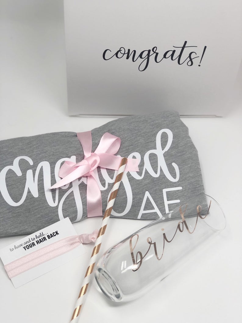 Engaged af gift box set- engagement gift box for bride to be - future mrs gift set- bride to be gifts- bride shirt- wifey i said yes gift bo