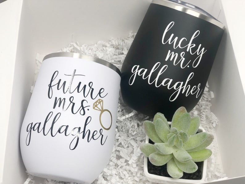 Future mrs lucky mr wine tumblers- gifts for engagement gifts for couple- bride and groom tumblers- mr and mrs engaged gift set- wifey hubby