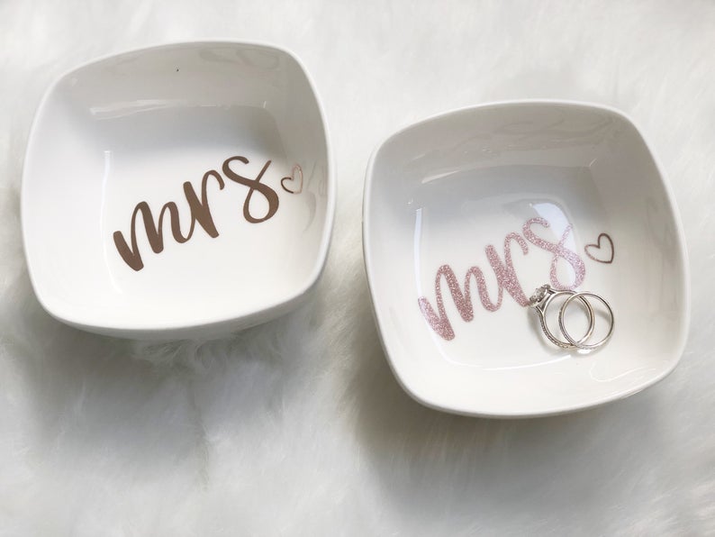 Mrs ring dish- rose gold mrs ring dish- bride ring holder gift - jewelry holder dish- mrs gifts- future mrs gift ring dish - bride to be