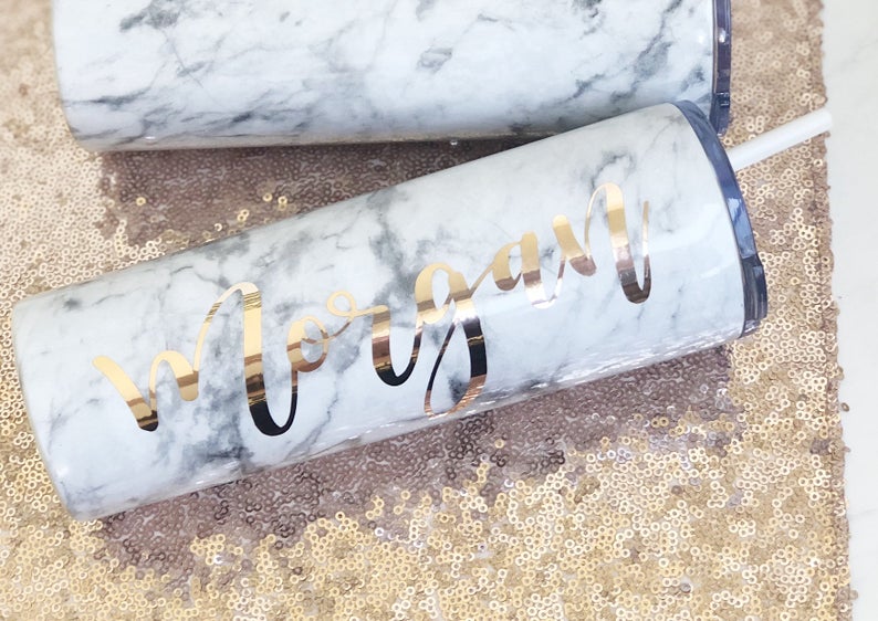 Marble stainless steel tumbler - bachelorette party tumblers - bridal party bridesmaid tumbler - personalized gifts for bridesmaids- skinny