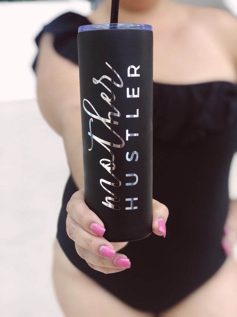 Mother hustler tumbler- mom water bottle tumbler with straw- girl boss tumbler- stainless steel tumbler gift for mom to be lady boss- mompre