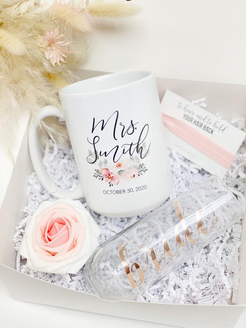 Future mrs mug - personalized bride mug - bride engagement gift box- gift box for bride to be- future mrs champagne flute engaged af gift