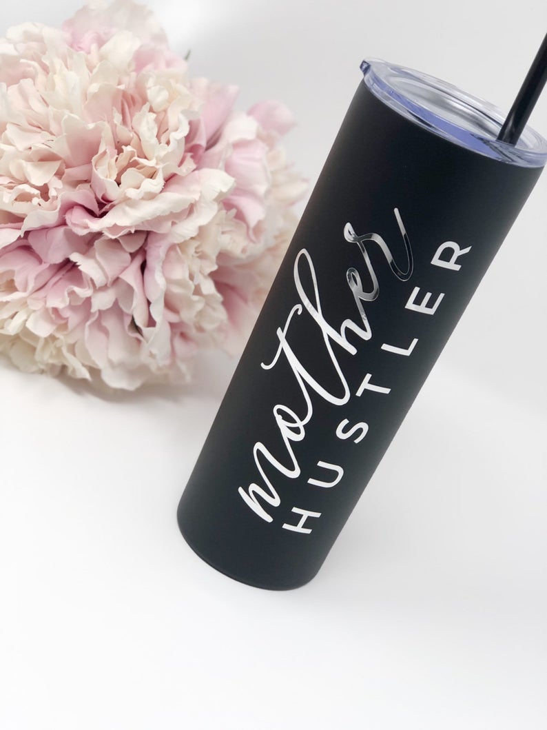 Mother hustler tumbler- mom water bottle tumbler with straw- girl boss tumbler- stainless steel tumbler gift for mom to be lady boss- mompre