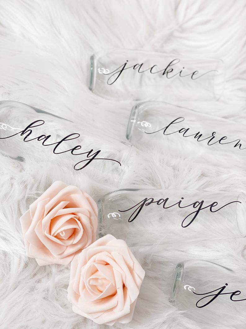 Bridesmaid champagne flutes- personalized champagne glasses- stemless champagne flutes for bridal party- gifts for bridesmaid proposal idea-