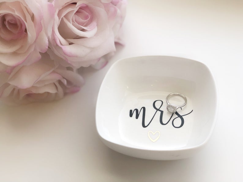 Mrs ring dish- future mrs ring dish- bride ring holder - bride gift idea- engagement ring dish- jewelry holder - personalized ring dish-