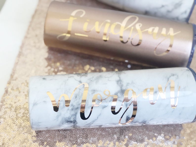 Marble stainless steel tumbler - bachelorette party tumblers - bridal party bridesmaid tumbler - personalized gifts for bridesmaids- skinny