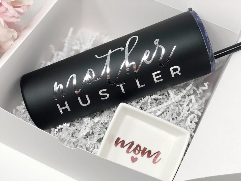 Mother hustler tumbler- mom water bottle tumbler with straw- girl boss tumbler- stainless steel tumbler gift for mom to be lady boss- mompre