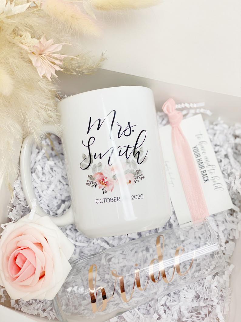 Future mrs mug - personalized bride mug - bride engagement gift box- gift box for bride to be- future mrs champagne flute engaged af gift