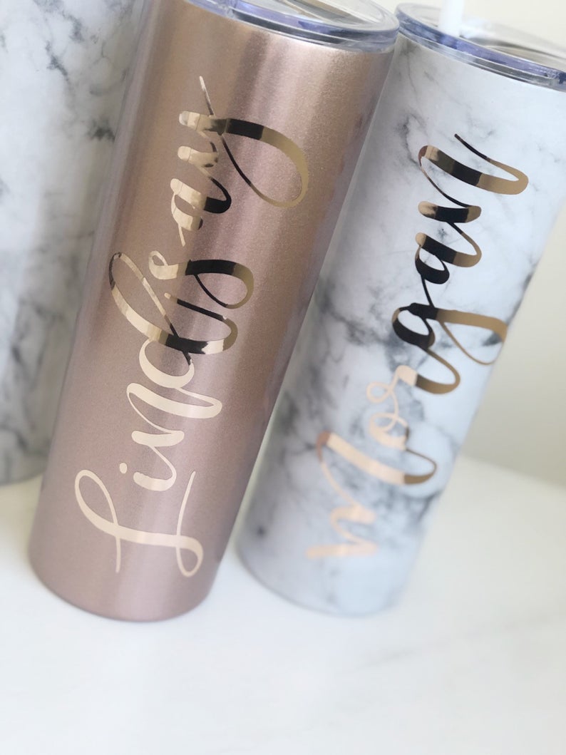 Marble stainless steel tumbler - bachelorette party tumblers - bridal party bridesmaid tumbler - personalized gifts for bridesmaids- skinny