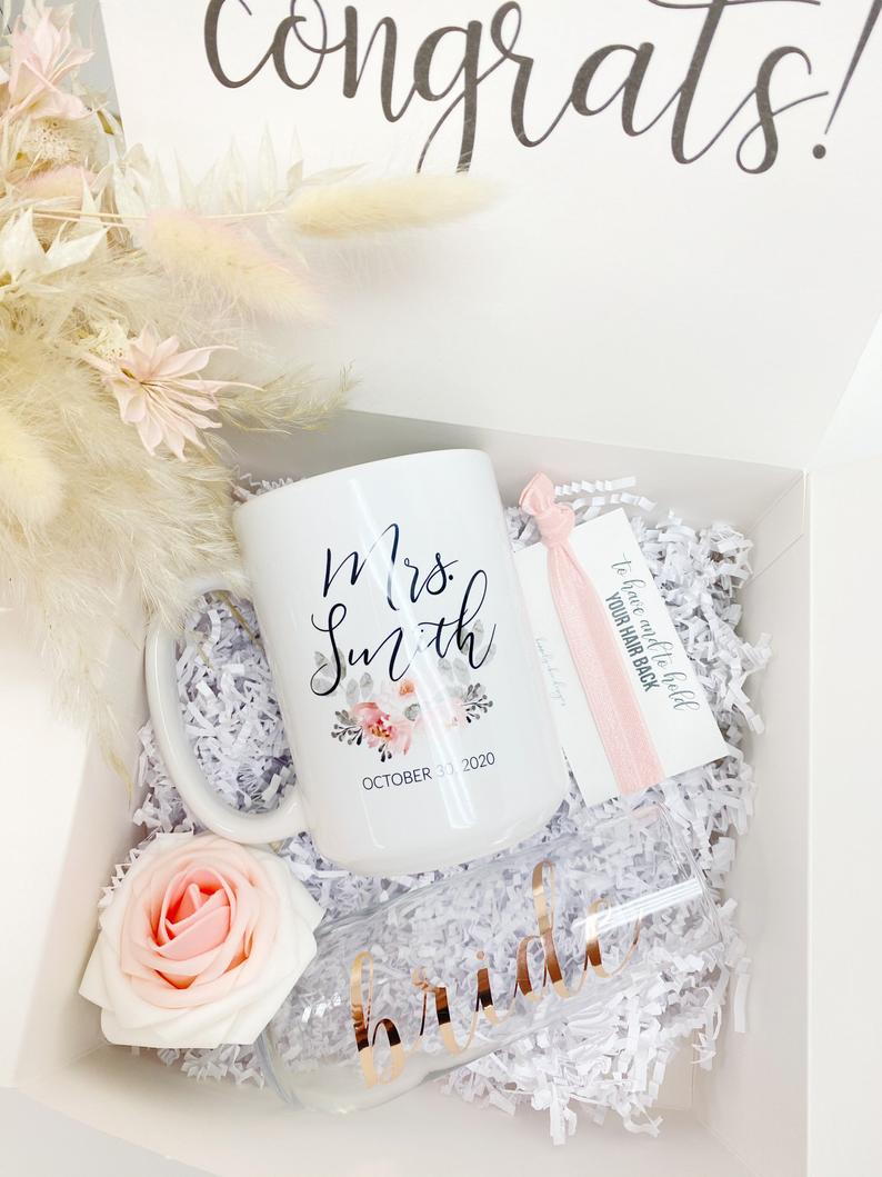 Future mrs mug - personalized bride mug - bride engagement gift box- gift box for bride to be- future mrs champagne flute engaged af gift