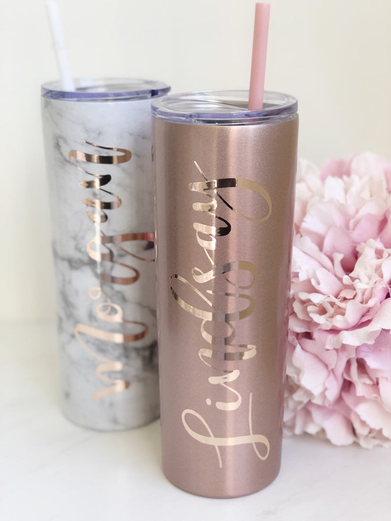 Marble stainless steel tumbler - bachelorette party tumblers - bridal party bridesmaid tumbler - personalized gifts for bridesmaids- skinny