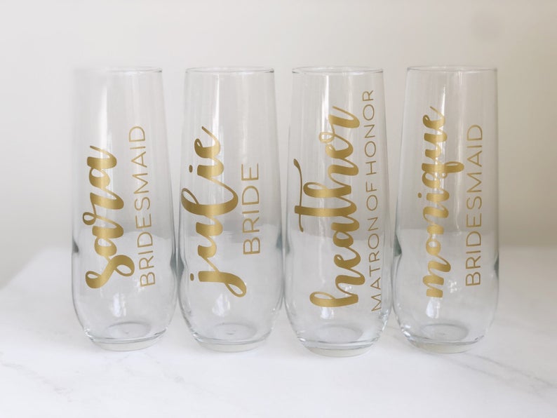 PLASTIC Personalized bridesmaid champagne flute gift for bridesmaid proposal box- bridesmaid gift idea- personalized bridal party flutes