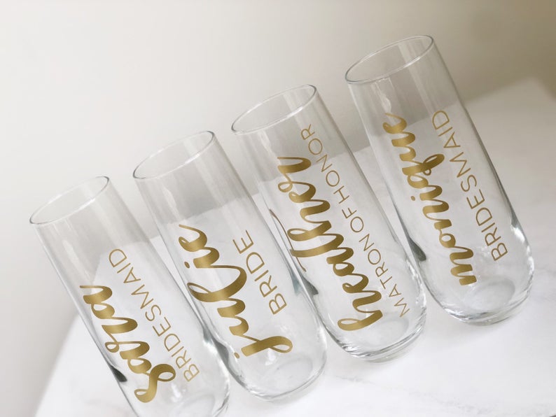 PLASTIC Personalized bridesmaid champagne flute gift for bridesmaid proposal box- bridesmaid gift idea- personalized bridal party flutes