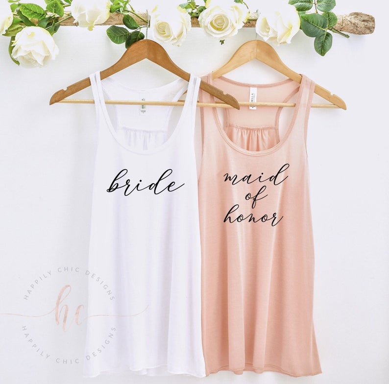 Pink Bridesmaid shirts- maid of honor shirt- bridal party shirts- bride shirt- squad shirt- bridesmaid tank tops- bachelorette shirts for