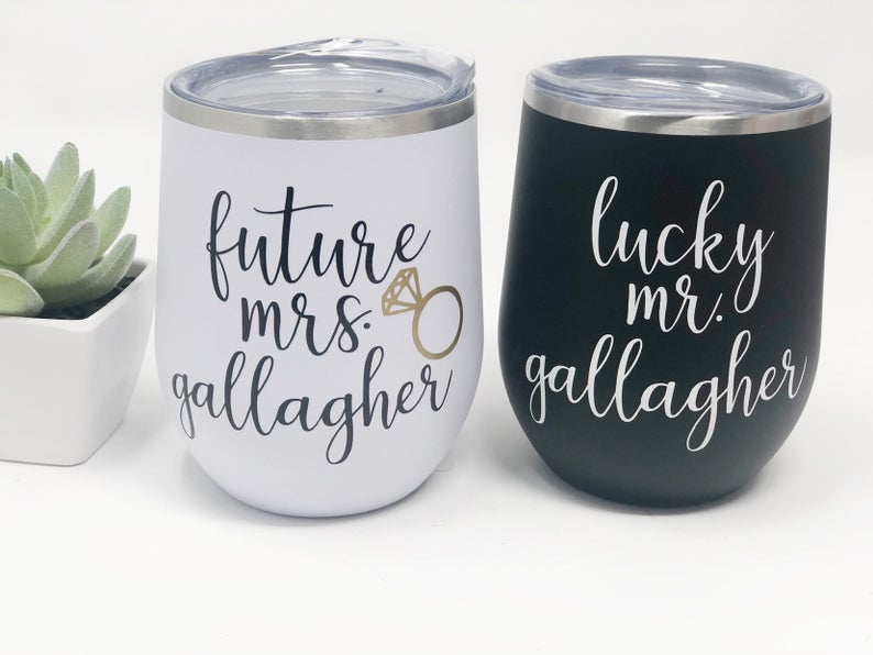 Future mrs lucky mr wine tumblers- gifts for engagement gifts for couple- bride and groom tumblers- mr and mrs engaged gift set- wifey hubby