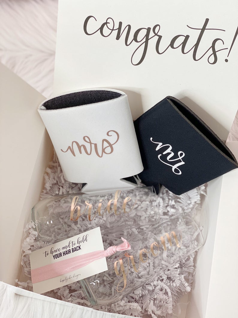 Mr and mrs engagement gift box set- bride and groom gift set- wedding gift for couple- mr and mrs champagne flute set- toasting flutes weddi