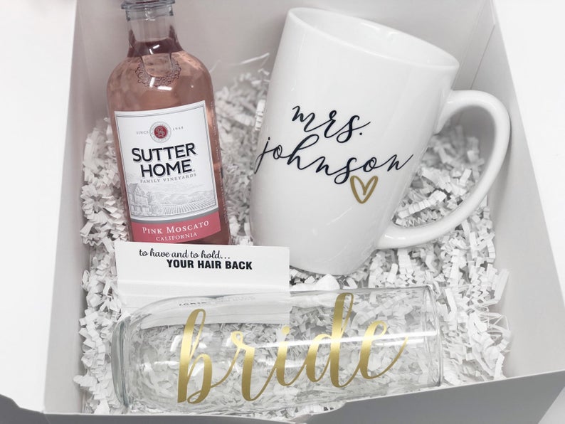 For the bride gift box set - personalized bride day of wedding gift - mrs mug- wifey mug- just married anniversary gift box set- future mrs